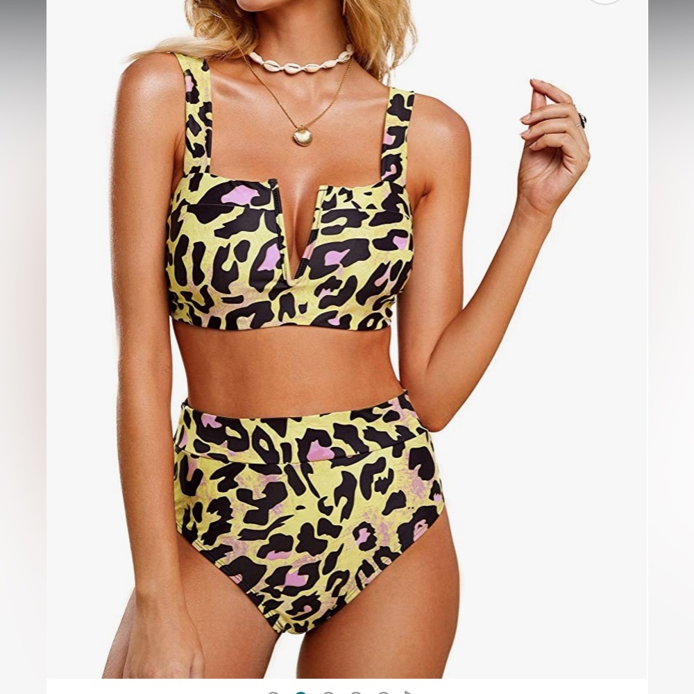 Two piece leopard print swimsuit, tied back , new no tags